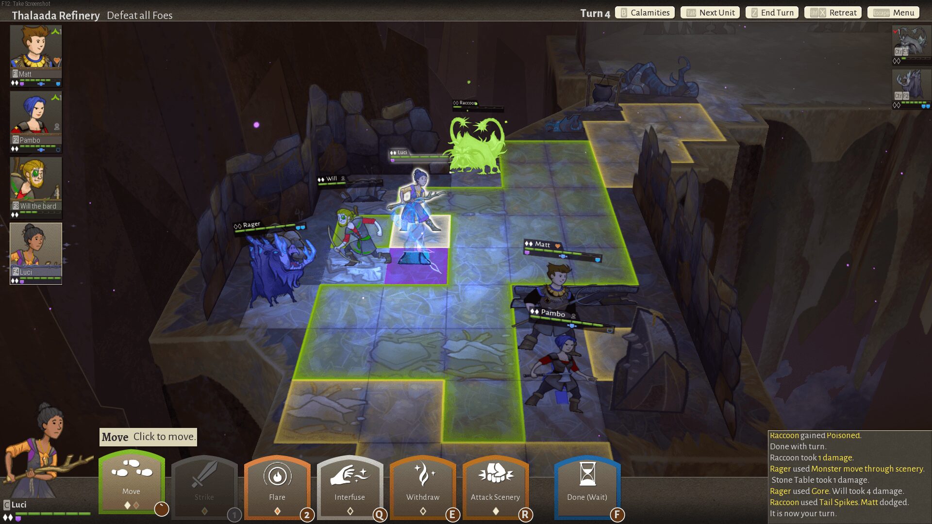 Wildermyth battle screen