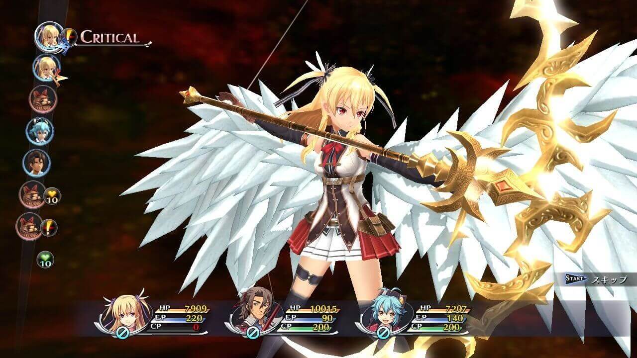 Character in preperation for attack holding a bow and arrow.