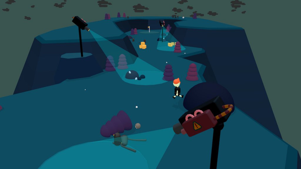 A character dressed in all black is being launched through the level while trying to sneak past security cameras. I'm not making this up.